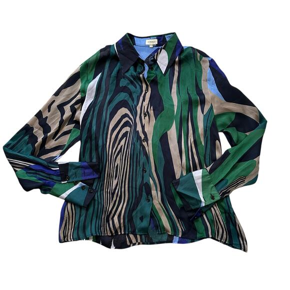 Feraud black, green, blue & purple button down silk top size 44 - Picture 11 of 11